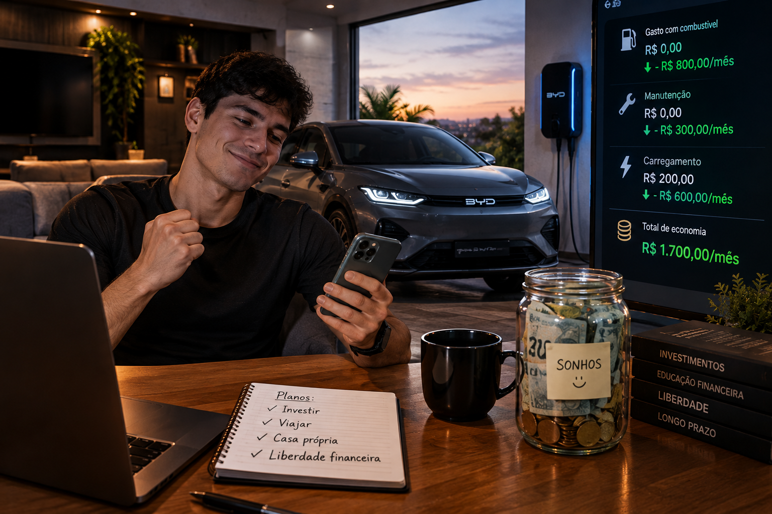 Pessoa feliz porque sobrou dinheiro